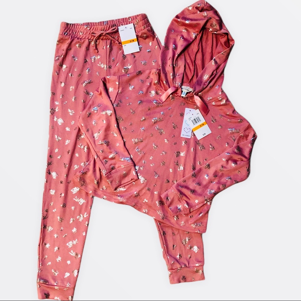 NWT Sparkly Pink lightweight girl hooded set